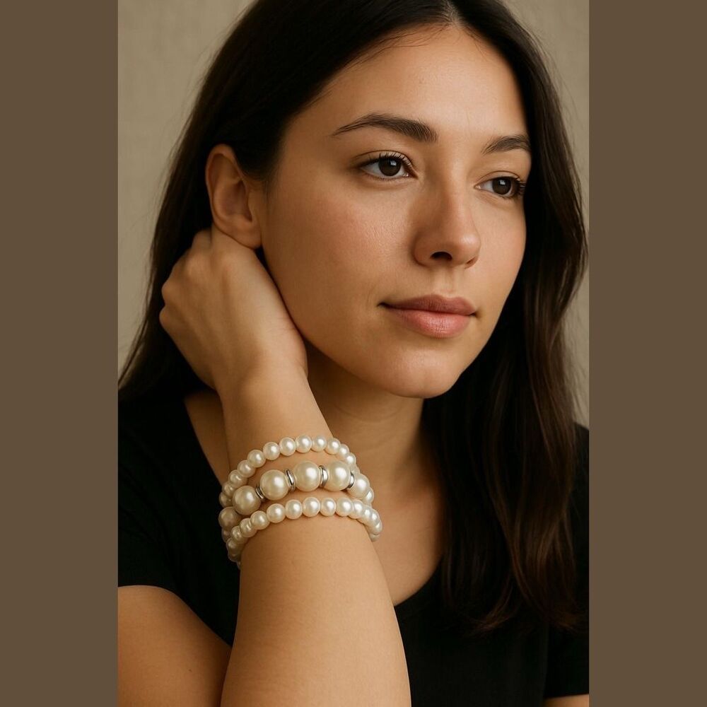 Women's Unbranded white Pearl & Silver Accent Stretch Bracelets, One Size